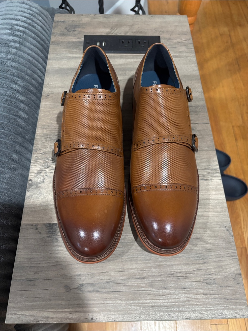 Men's Double Monk Strap Oxfords in Cognac Brown